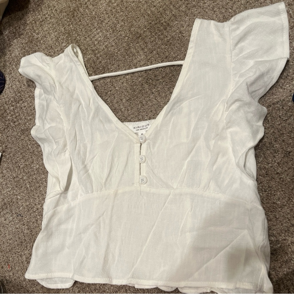 Kirious Los Angeles White Ruffled Crop Top
